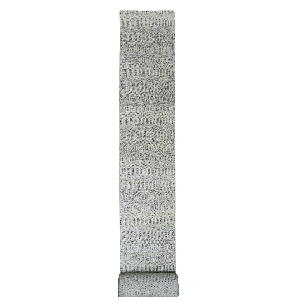 Gray 2'5" x 28'3" Modern and Contemporary Hand knotted Wool Rug - Sku: O079882