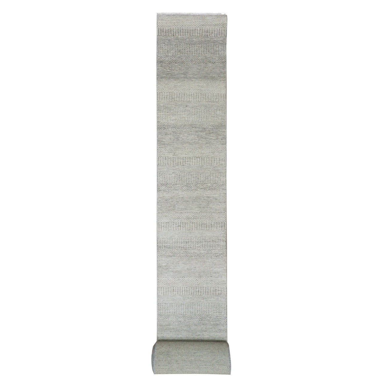 Gray 2'5" x 28'5" Modern and Contemporary Hand knotted Wool Rug - Sku: O079883