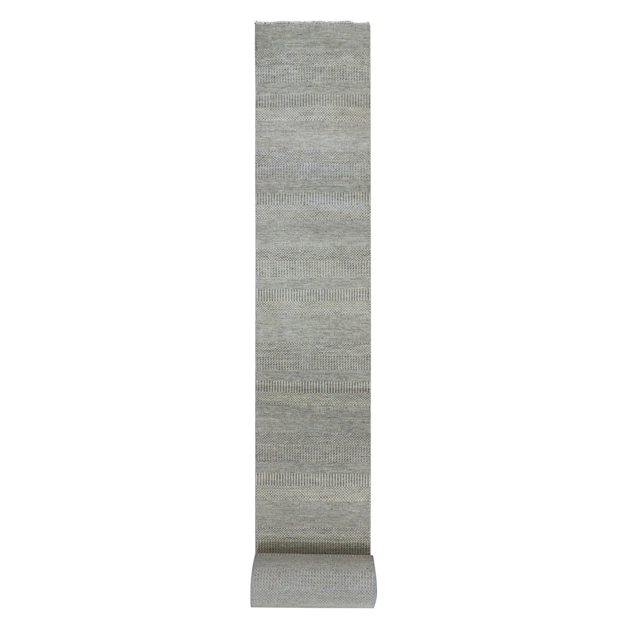 Gray 2'5" x 26'2" Modern and Contemporary Hand knotted Wool Rug - Sku: O079884