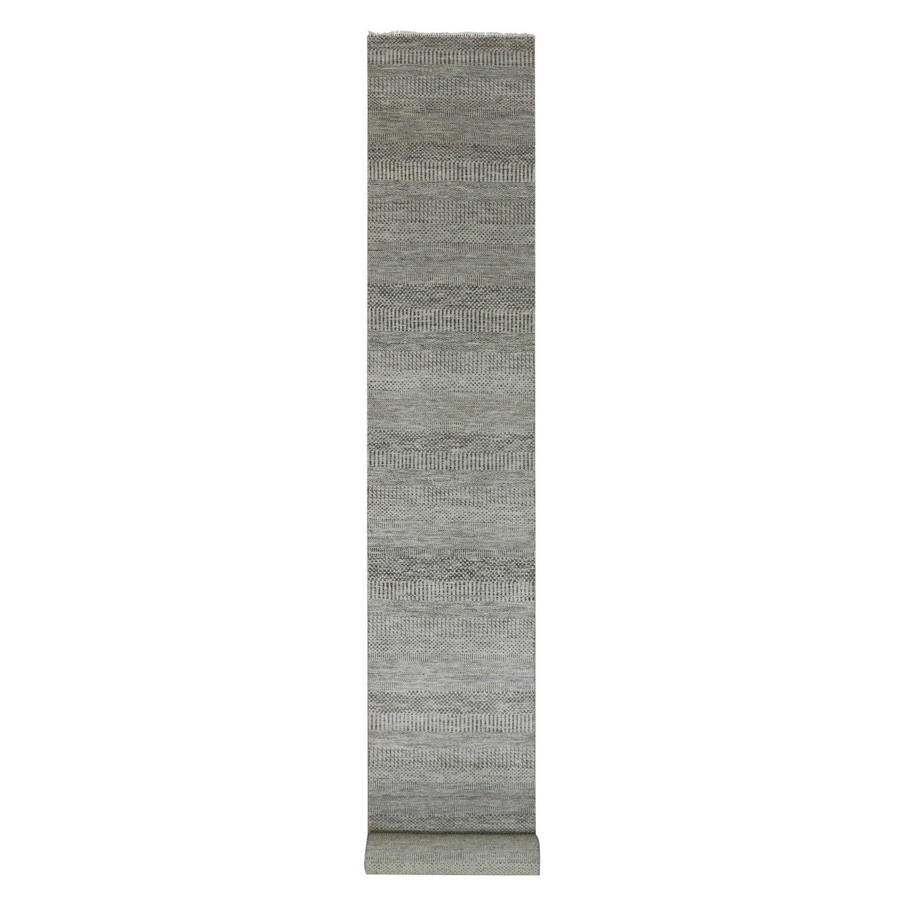 Gray 2'7" x 18'4" Modern and Contemporary Hand knotted Wool Rug - Sku: O079885