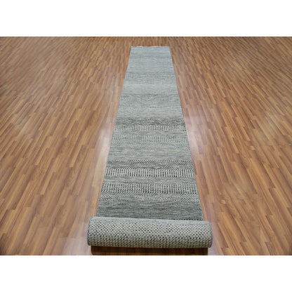 Modern and Contemporary Wool Hand Knotted Rug Grey No Border 2.7X18.4 -O079885