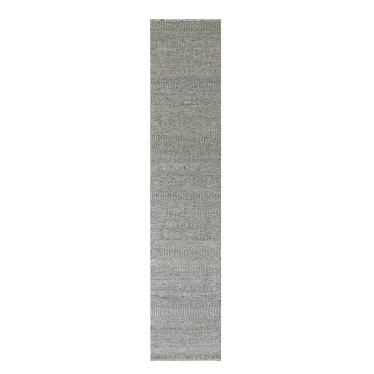 Gray Runner: 12ft Modern and Contemporary Hand knotted Wool Rug - Sku: O079887