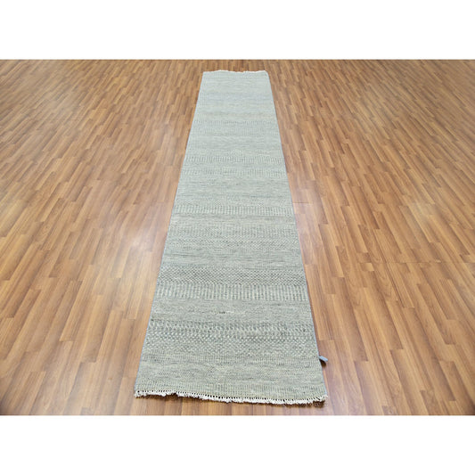 Modern and Contemporary Wool Hand Knotted Rug Grey No Border 2.6X12.4 -O079887