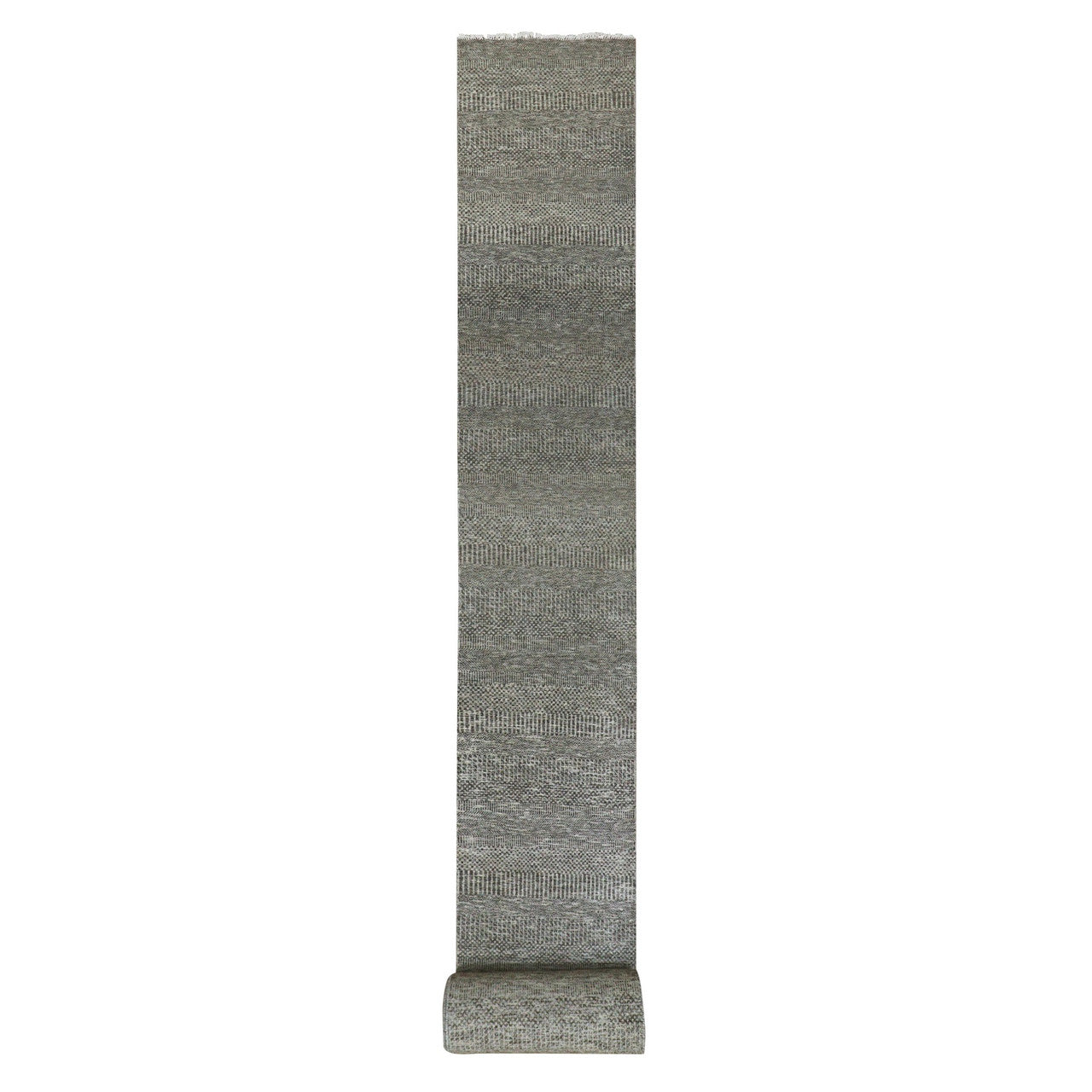 Gray 2'5" x 30'1" Modern and Contemporary Hand knotted Wool Rug - Sku: O079888