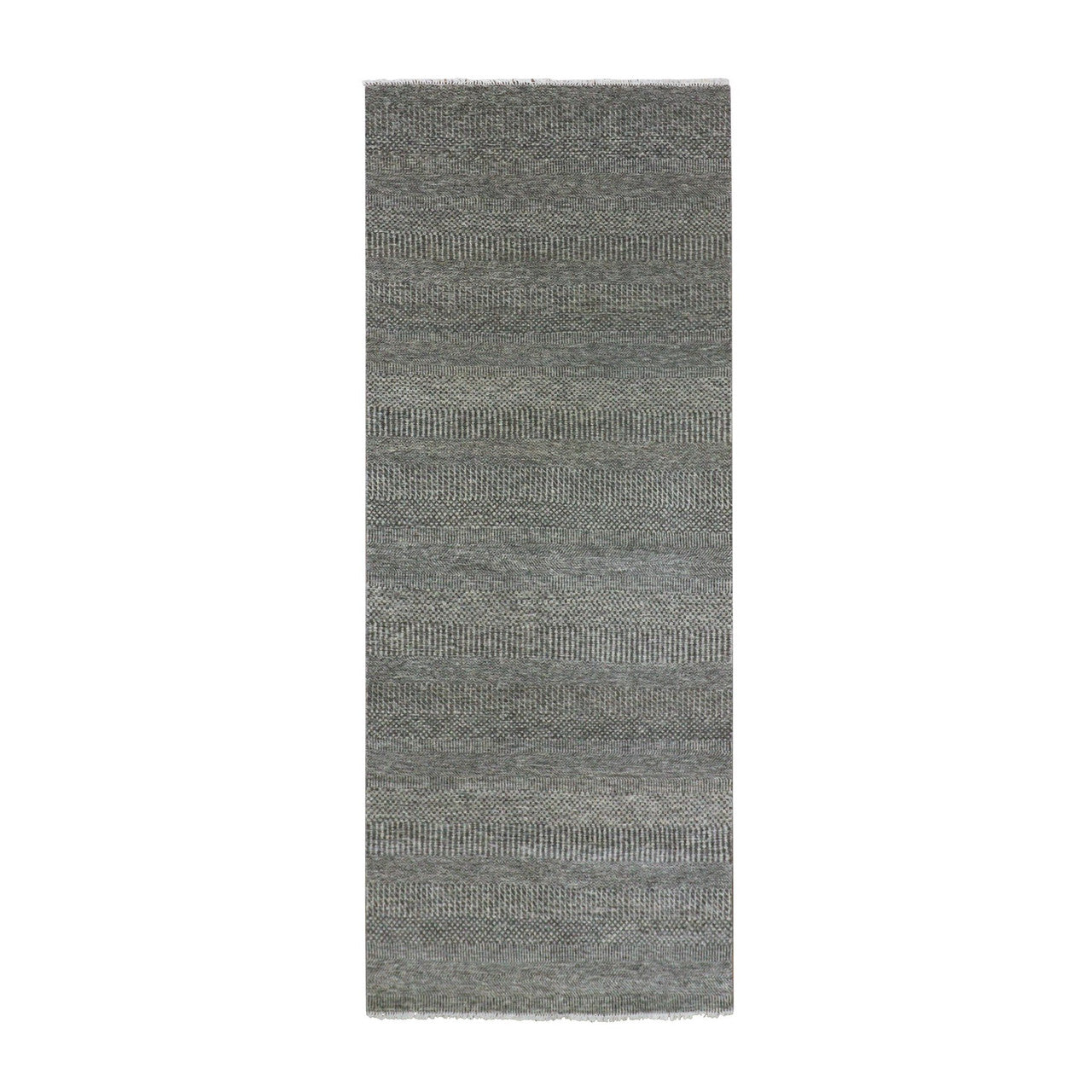 Gray 4'0" x 10'2" Modern and Contemporary Hand knotted Wool Rug - Sku: O079889