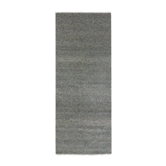 Modern and Contemporary Wool Hand Knotted Rug Grey No Border 4.0X10.2 -O079889