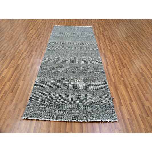 Modern and Contemporary Wool Hand Knotted Rug Grey No Border 4.0X10.2 -O079889