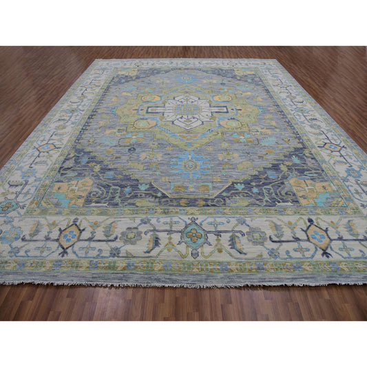 Oushak And Peshawar Wool Hand Knotted Rug Grey Vista White 12.2X15.4 -O079896