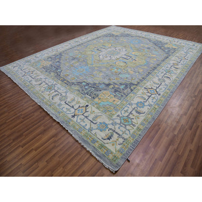 Oushak And Peshawar Wool Hand Knotted Rug Grey Vista White 12.2X15.4 -O079896