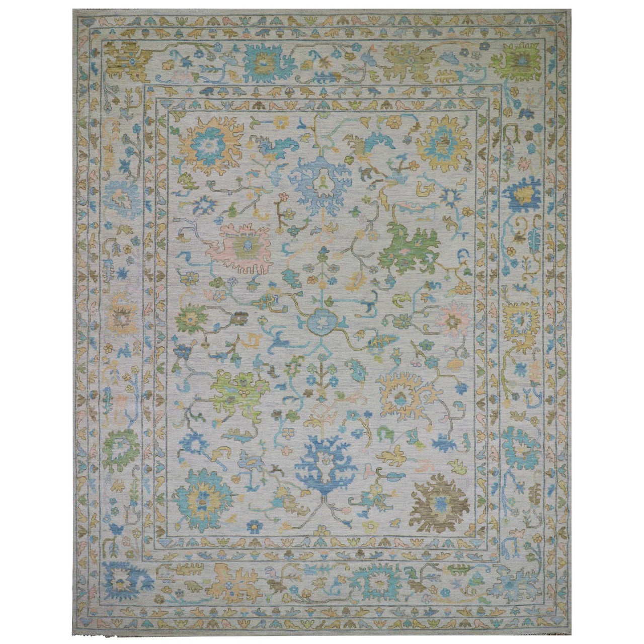 Ivory 12'4" x 14'10" Oushak And Peshawar Frost Hand knotted Wool Rug - Sku: O079897