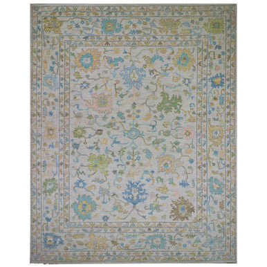 Oushak And Peshawar Wool Hand Knotted Rug Ivory Frost White 12.4X14.10 -O079897
