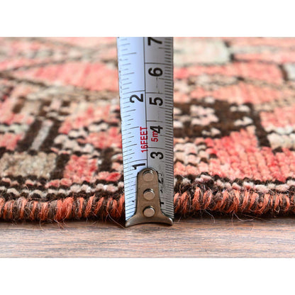 Overdyed & Vintage Wool Hand Knotted Rug Red 2.11x8.6 -O0798