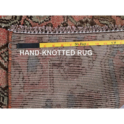 Overdyed & Vintage Wool Hand Knotted Rug Red 2.11x8.6 -O0798