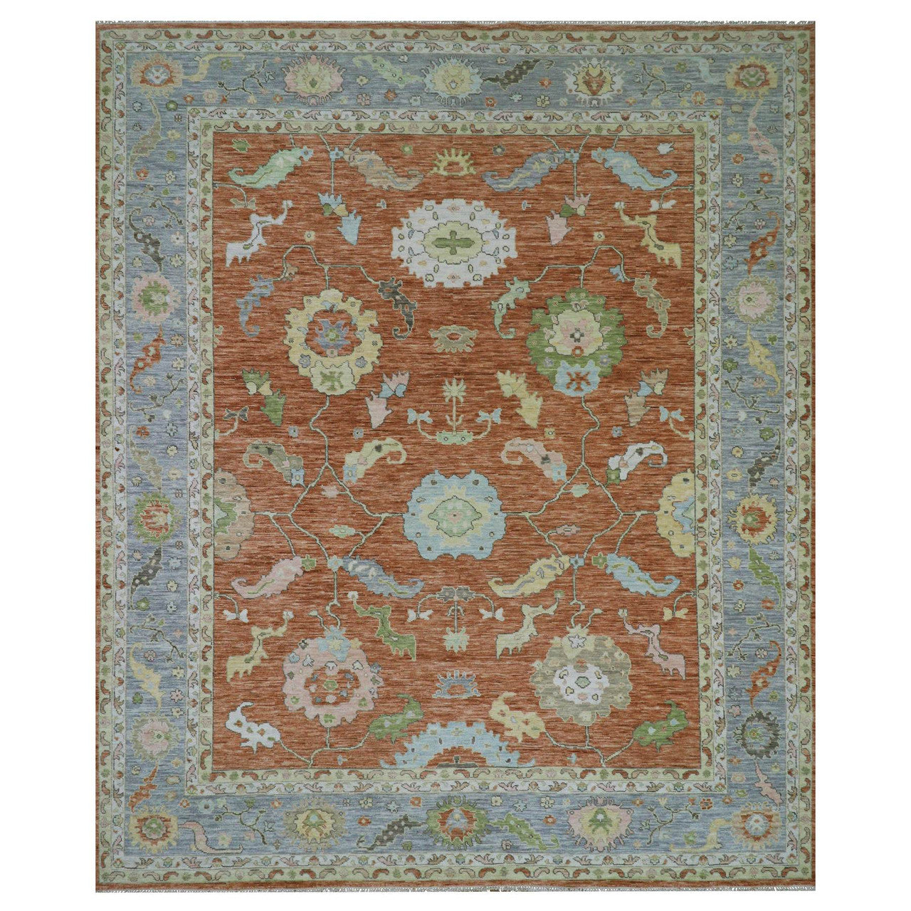 Red 12'1" x 4'7" Oushak And Peshawar Hand knotted Wool Rug - Sku: O079901