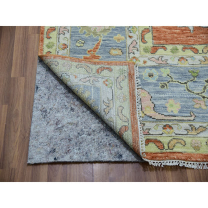 Oushak And Peshawar Wool Hand Knotted Rug Red Blue 12.1X4.7 -O079901