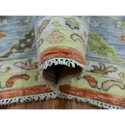 Oushak And Peshawar Wool Hand Knotted Rug Red Blue 12.1X4.7 -O079901