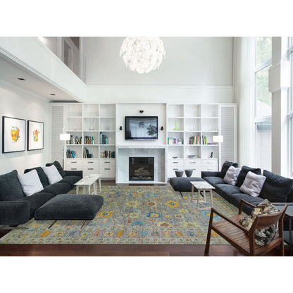 Oushak And Peshawar Wool Hand Knotted Rug Grey Gray 12.2X15.2 -O079902