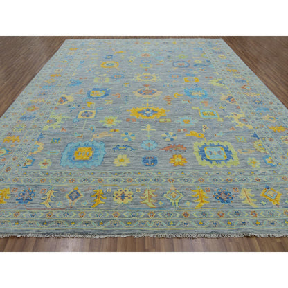 Oushak And Peshawar Wool Hand Knotted Rug Grey Gray 12.2X15.2 -O079902