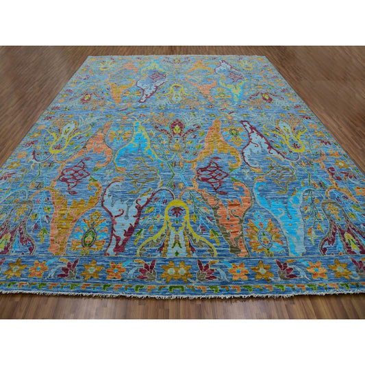 Oushak And Peshawar Wool Hand Knotted Rug Blue Blue 12.3X15.0 -O079903