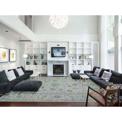 Oushak And Peshawar Wool Hand Knotted Rug Ivory White 12.2X15.0 -O079904