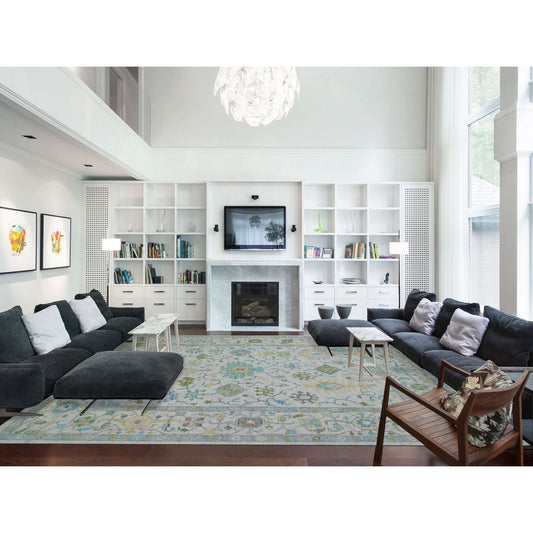 Oushak And Peshawar Wool Hand Knotted Rug Ivory White 12.2X15.0 -O079904