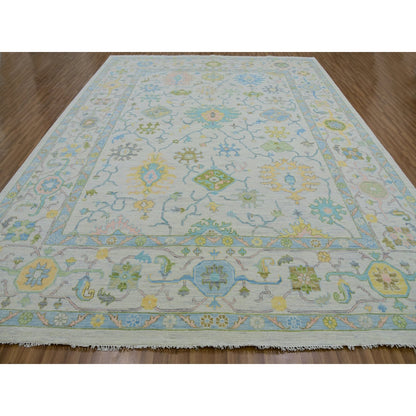 Oushak And Peshawar Wool Hand Knotted Rug Ivory White 12.2X15.0 -O079904