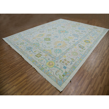 Oushak And Peshawar Wool Hand Knotted Rug Ivory White 12.2X15.0 -O079904