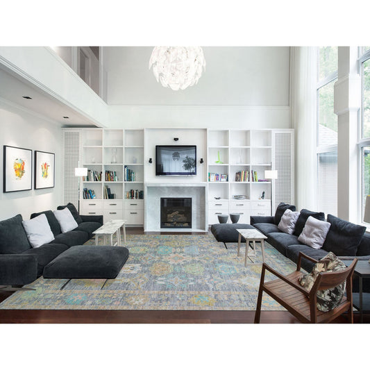 Oushak And Peshawar Wool Hand Knotted Rug Grey Gray 12.3X15.3 -O079906