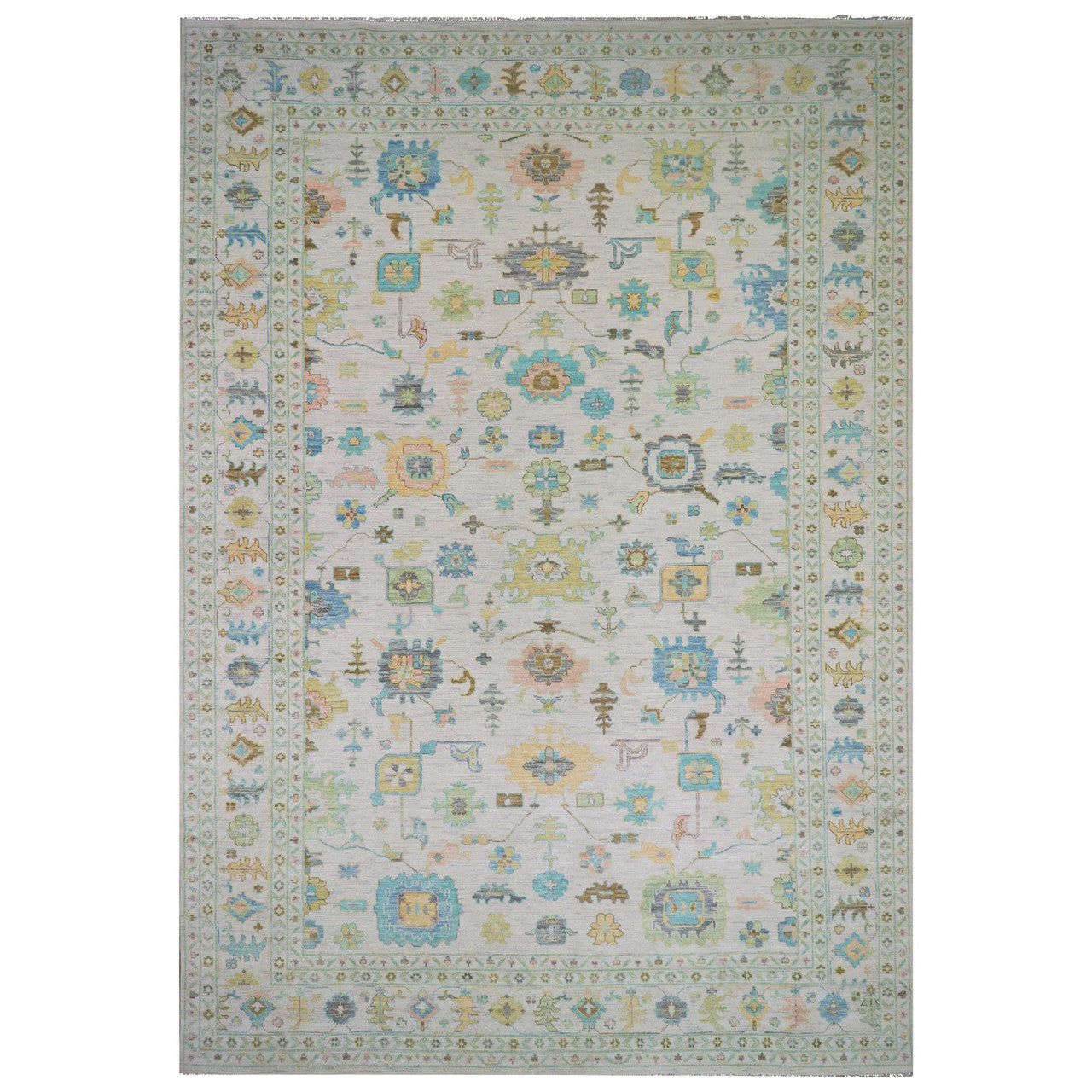 Ivory 12'2" x 17'10" Oushak And Peshawar Delicate Hand knotted Wool Rug - Sku: O079907