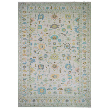 Oushak And Peshawar Wool Hand Knotted Rug Ivory Delicate White 12.2X17.10 -O079907