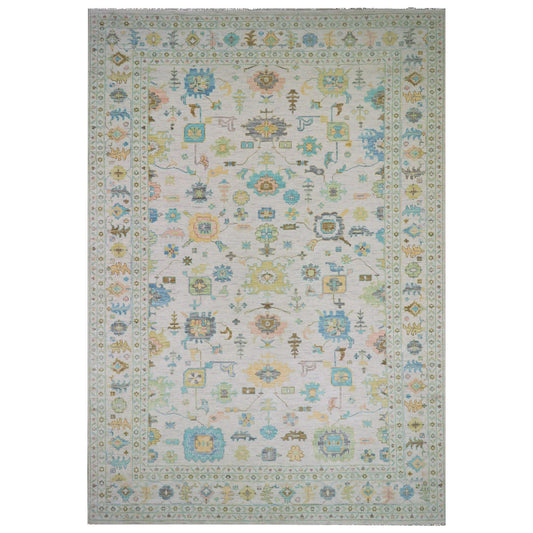 Oushak And Peshawar Wool Hand Knotted Rug Ivory Delicate White 12.2X17.10 -O079907