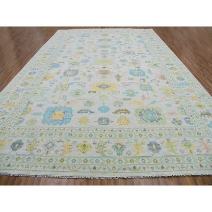 Oushak And Peshawar Wool Hand Knotted Rug Ivory Delicate White 12.2X17.10 -O079907
