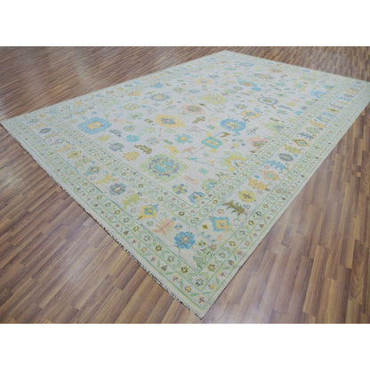 Oushak And Peshawar Wool Hand Knotted Rug Ivory Delicate White 12.2X17.10 -O079907