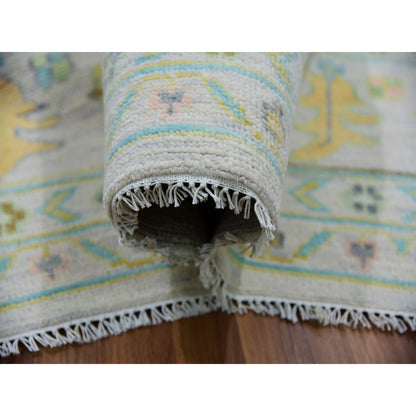 Oushak And Peshawar Wool Hand Knotted Rug Ivory Delicate White 12.2X17.10 -O079907