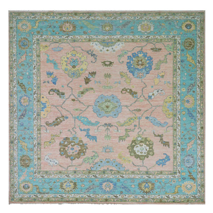 Oushak And Peshawar Wool Hand Knotted Rug Pink Blue 12.0X11.10 -O079909