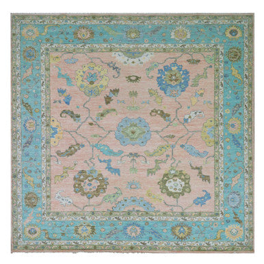 Oushak And Peshawar Wool Hand Knotted Rug Pink Blue 12.0X11.10 -O079909