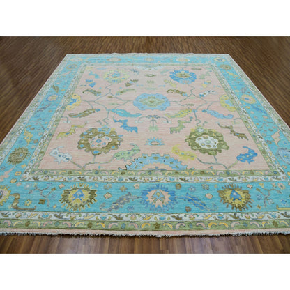 Oushak And Peshawar Wool Hand Knotted Rug Pink Blue 12.0X11.10 -O079909