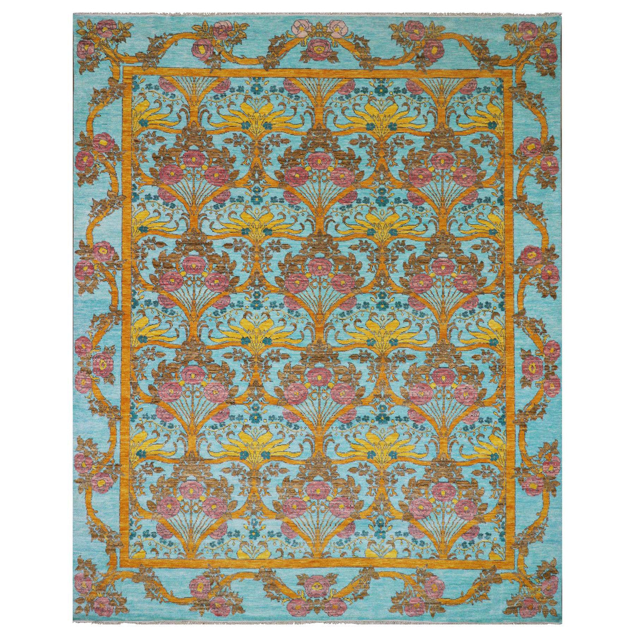 Arts And Crafts Wool Hand Knotted Rug Blue Blue 12.2X14.9 -O079911