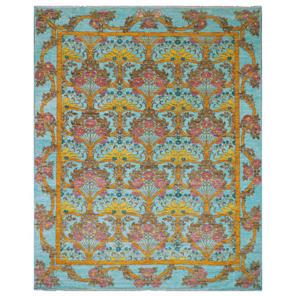 Arts And Crafts Wool Hand Knotted Rug Blue Blue 12.2X14.9 -O079911