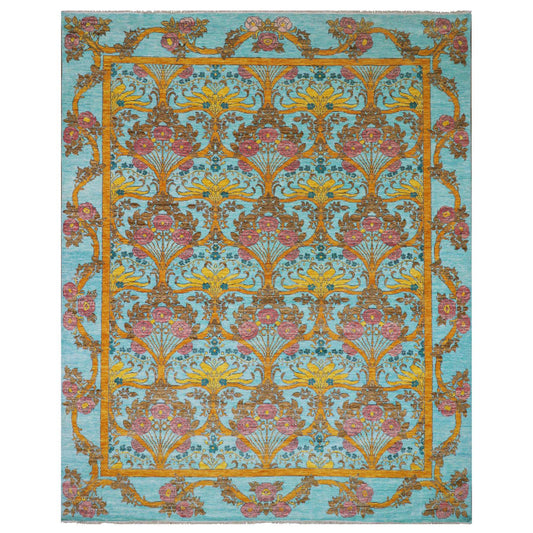 Arts And Crafts Wool Hand Knotted Rug Blue Blue 12.2X14.9 -O079911