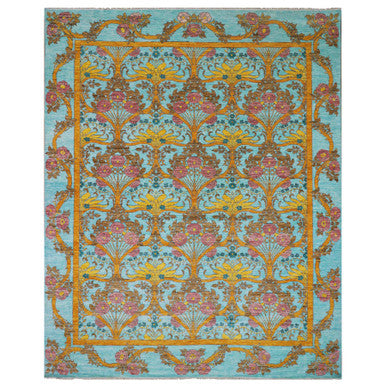 Arts And Crafts Wool Hand Knotted Rug Blue Blue 12.2X14.9 -O079911
