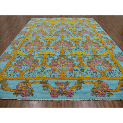 Arts And Crafts Wool Hand Knotted Rug Blue Blue 12.2X14.9 -O079911