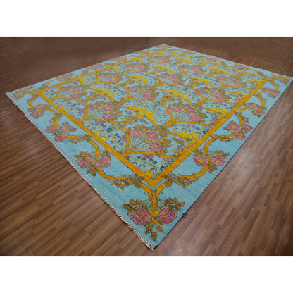 Arts And Crafts Wool Hand Knotted Rug Blue Blue 12.2X14.9 -O079911