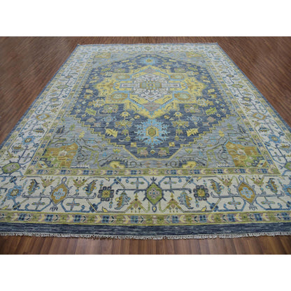 Heriz Wool Hand Knotted Rug Grey White 11.10X14.9 -O079912