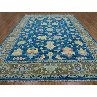 Oushak And Peshawar Wool Hand Knotted Rug Blue Brownish Gray 12.1X14.10 -O079913