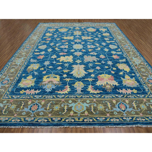 Oushak And Peshawar Wool Hand Knotted Rug Blue Brownish Gray 12.1X14.10 -O079913