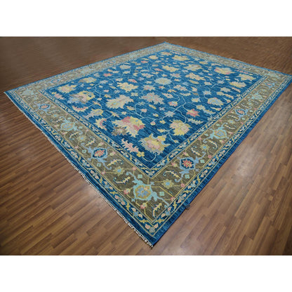 Oushak And Peshawar Wool Hand Knotted Rug Blue Brownish Gray 12.1X14.10 -O079913