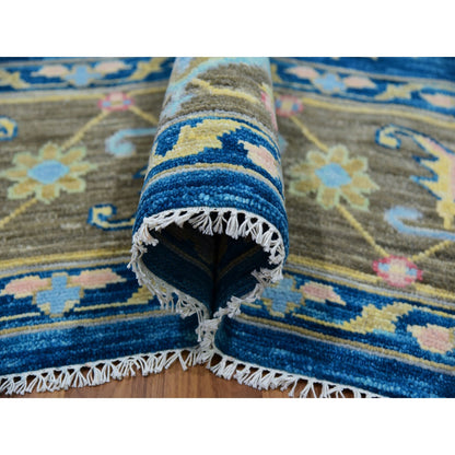 Oushak And Peshawar Wool Hand Knotted Rug Blue Brownish Gray 12.1X14.10 -O079913