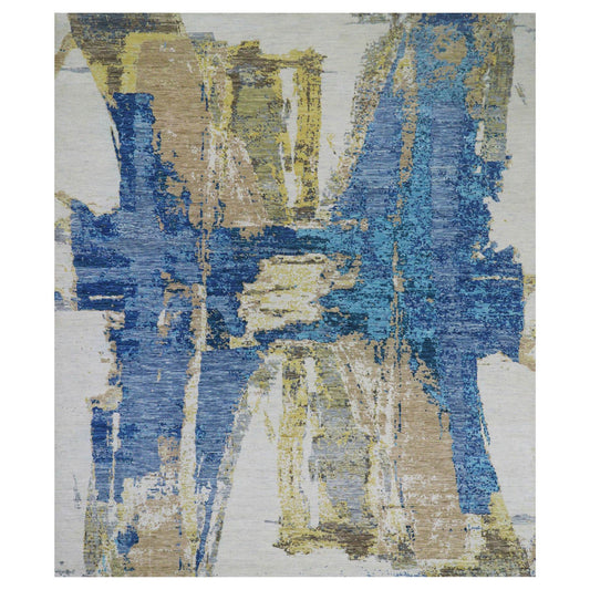 Modern and Contemporary Wool Hand Knotted Rug Ivory No Border 12.1X13.10 -O079915