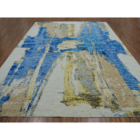Modern and Contemporary Wool Hand Knotted Rug Ivory No Border 12.1X13.10 -O079915